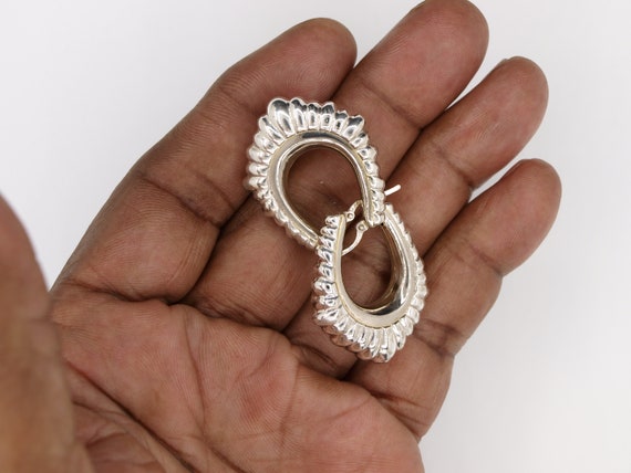 Sophisticated Sterling Silver Bubbled Oval Hoop E… - image 3