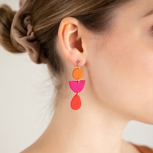 Polymer Clay Earrings IVY RED 24 carat gold-plated coral red, Statement Earrings made of Polymer Clay