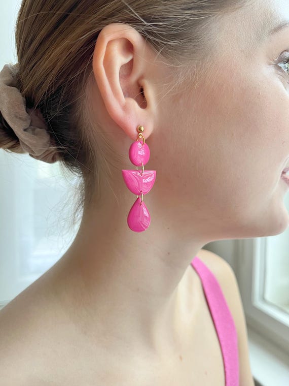 Statement Earrings Made of Polymer Clay IVY PINK Handmade, Back