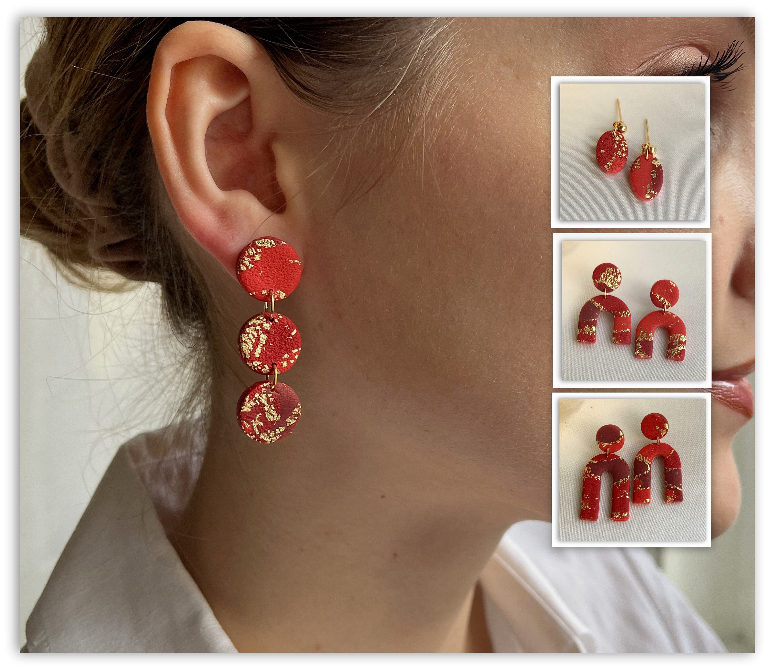 Celine Polymer Clay Earrings, Pierced or Non Pierced Clip on Non-Pierced Clip on