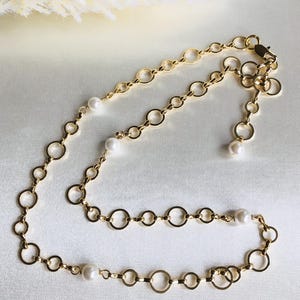 Gold chain gold with freshwater pearls with AAA luster, very fine beautiful shimmer, 24 KARAT clasp 925 Sterling silver gold plated