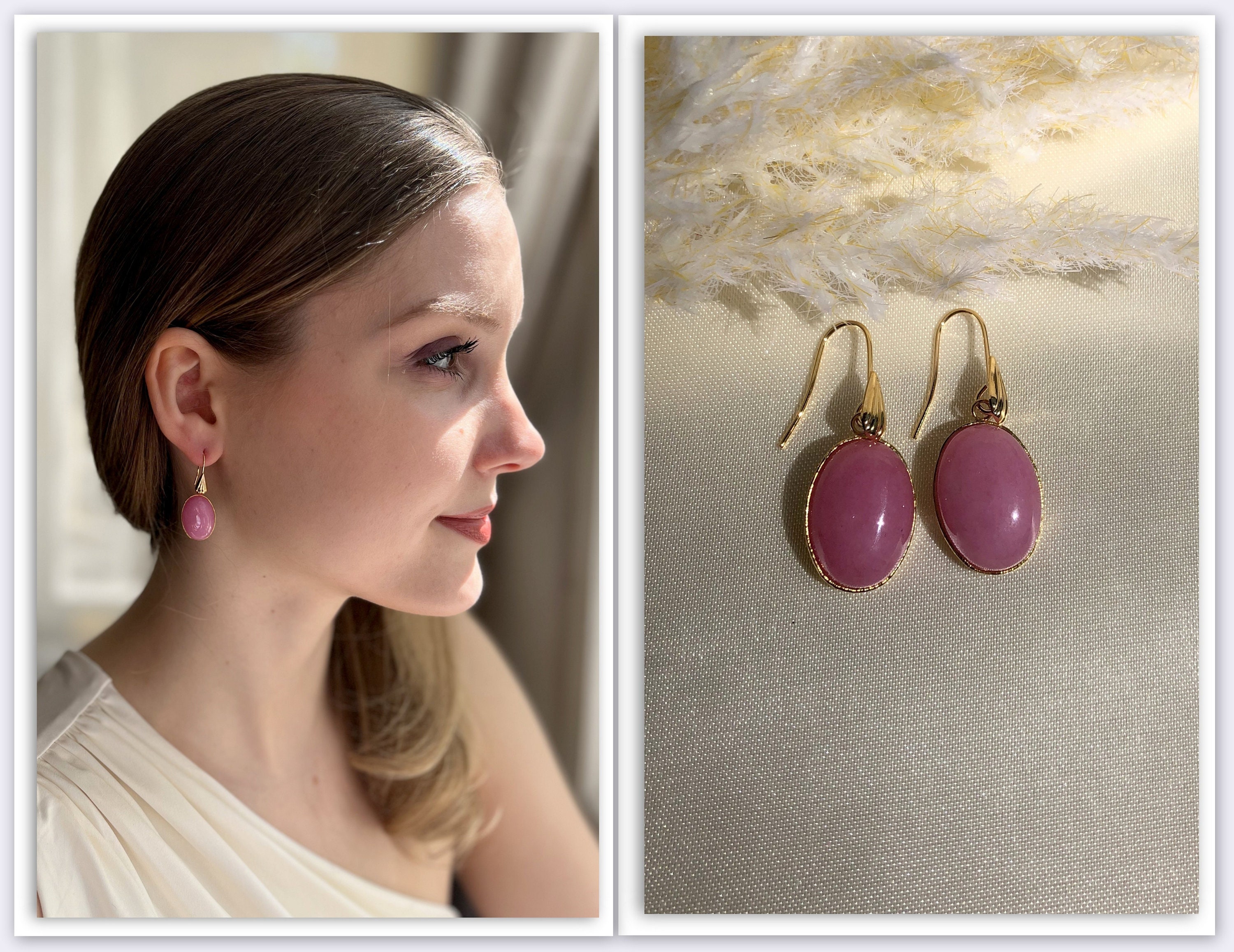 1 Paio Di Orecchini In Giada A Forma Di Goccia D'acqua In Stile - Foto 3