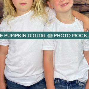 Bella and Canvas 3001 Youth Mock up two kids, Flat Lay Mock ups, Kid White T Shirt Mock up, Toddler T-Shirt Mock up, Jade Pumpkin Digital