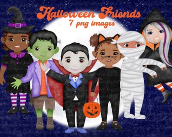 Clipart de Halloween para professores, crianças vestidas para o Halloween Clipart, bruxinhas Clipart, Frankenstein Clipart, vampiro Clipart, múmias