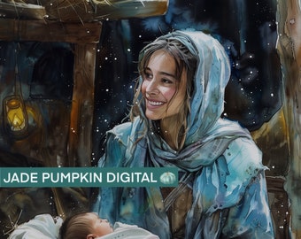 Christian Art Work, Mary and Baby Jesus, Christmas digital art, Baby Jesus Painting, Jesus and Mary, lds artwork
