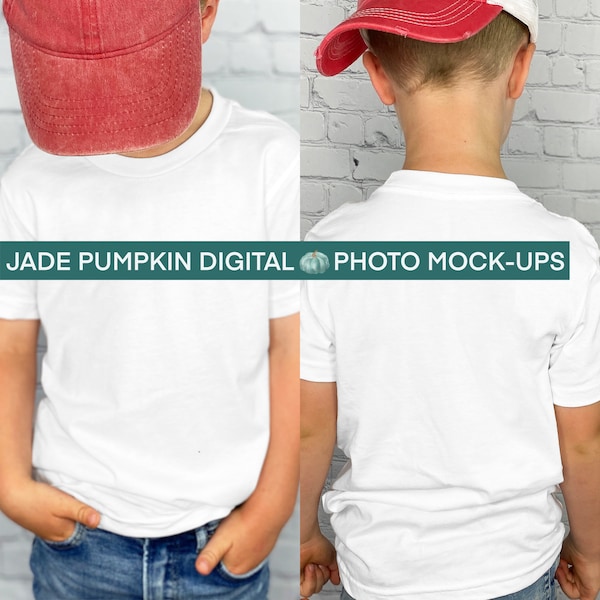 Bella and Canvas 3001 Youth Mock up, Flat Lay Mock ups, Kid White T Shirt Mock up, Front and back mock up, Jade Pumpkin Digital