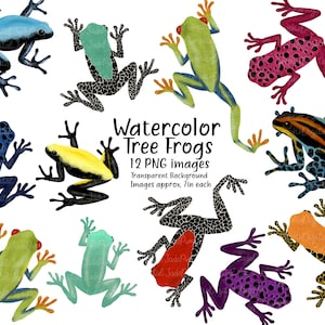 Téléchargement numérique d'art de grenouille, grenouilles aquarelles, clipart de grenouille aquarelle, art de grenouille d'arbre, rainettes, décor de grenouille d'arbre, clipart de grenouille de dard de poison