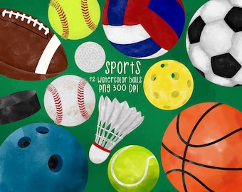 Imágenes prediseñadas de pelotas deportivas, imágenes prediseñadas de deportes en acuarela, imágenes prediseñadas de deportes para invitaciones, descarga digital de deportes