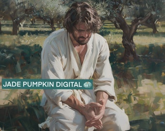 Christian Art Work, Christ in the Garden of Gethsemane, paintings of Christ, Christian digital art, Christ in an olive orchard, LDS art work