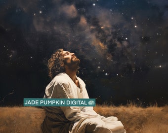 Christian Art Work, Christ looking up at the night sky, paintings of Christ, Christian digital art, paintings of Jesus, LDS art work