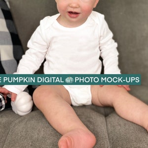 Carter's Langarm weiß Mock Up, weißer Strampelanzug Mock Up, Herbst Langarm Bodysuit Mock Up, Langarm Strampelanzug Foto Mock Up, Herbst Mock Ups