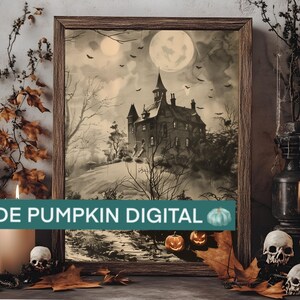 Halloween digital art, haunted house art, digital Halloween set, downloadable art, halloween prints, halloween decor