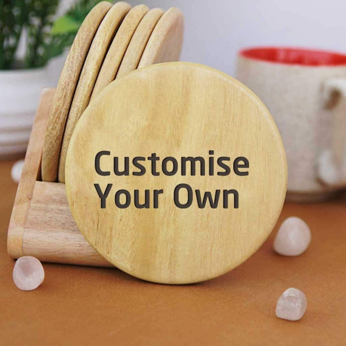 Customize Your Own Round Wooden Coaster Set Custom Coasters Etsy