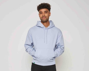 Men's Organic Cotton Pullover Hoodie - Relaxed Fit - Cool Blue - Hooded Top - Ethical and Sustainable Clothing - Premium Quality