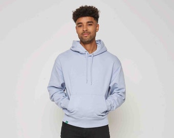 Blue Organic Cotton Pullover Hoodie - Relaxed Fit