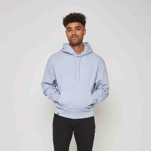 Men's Organic Cotton Pullover Hoodie - RELAXED FIT - Cool Blue - Hooded Top - Ethical and Sustainable Clothing - Premium Quality
