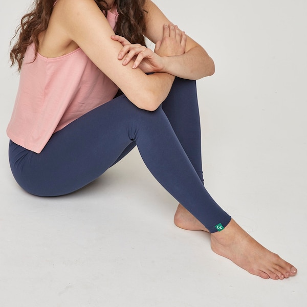 Navy Blue Organic Cotton Leggings - Soft and Breathable - Slim Fit - Ethical and Sustainable Women's Clothing