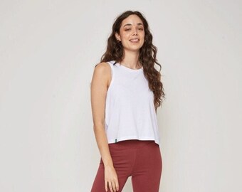 Women's Cropped Tank Top - Organic Cotton - Relaxed Fit - White - Light and Breezy - Natural Materials - Ethical & Sustainable Clothing