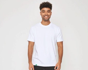 Men's Organic Cotton Heavy T-shirt - White - Relaxed Fit -  Ethical & Sustainable Clothing - Premium Quality - Crew Neck - UK