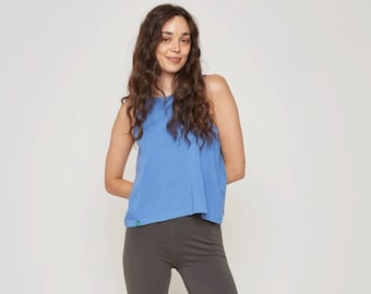 Women's Cropped Tank Top - Organic Cotton - Relaxed Fit - Blue - Light and Breezy - Natural Materials - Ethical & Sustainable Clothing