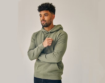 Men's Organic Cotton Pullover Hoodie: Khaki Green Heather, Ethical Clothing