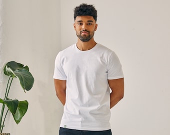Men's Organic Cotton T-shirt - Regular Fit - White - Ethical & Sustainable Clothing - Premium Quality - Crew Neck T-shirt - UK brand