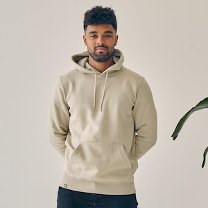 Men's Organic Cotton Pullover Hoodie - Regular Fit - Sand - Hooded Top - Ethical and Sustainable Clothing - Premium Quality