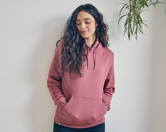 Women's Organic Cotton Pullover Hoodie: Dark Rose - Ethical Clothing
