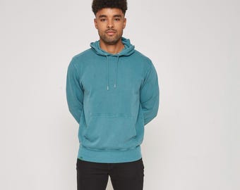Men's Organic Cotton Vintage Wash Hoodie - Green French Terry Pullover