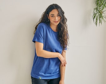 Blue Heather Organic Cotton T-Shirt: Ethical Women's Crew Neck Tee