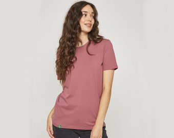 Women's Organic Cotton Regular Fit T-shirt - Dark Rose - Ethical & Sustainable Clothing - Premium Quality - Crew Neck - 100% Cotton