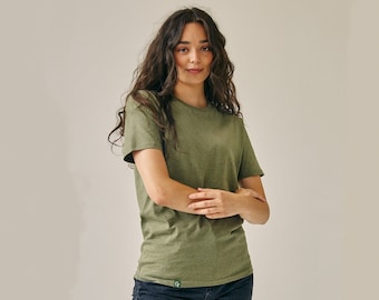 Damen Bio-Baumwolle Regular Fit T-Shirt - Khaki Grün Heather - Ethische und nachhaltige Kleidung - Premium Qualität - Rundhalsausschnitt - lässiges Top