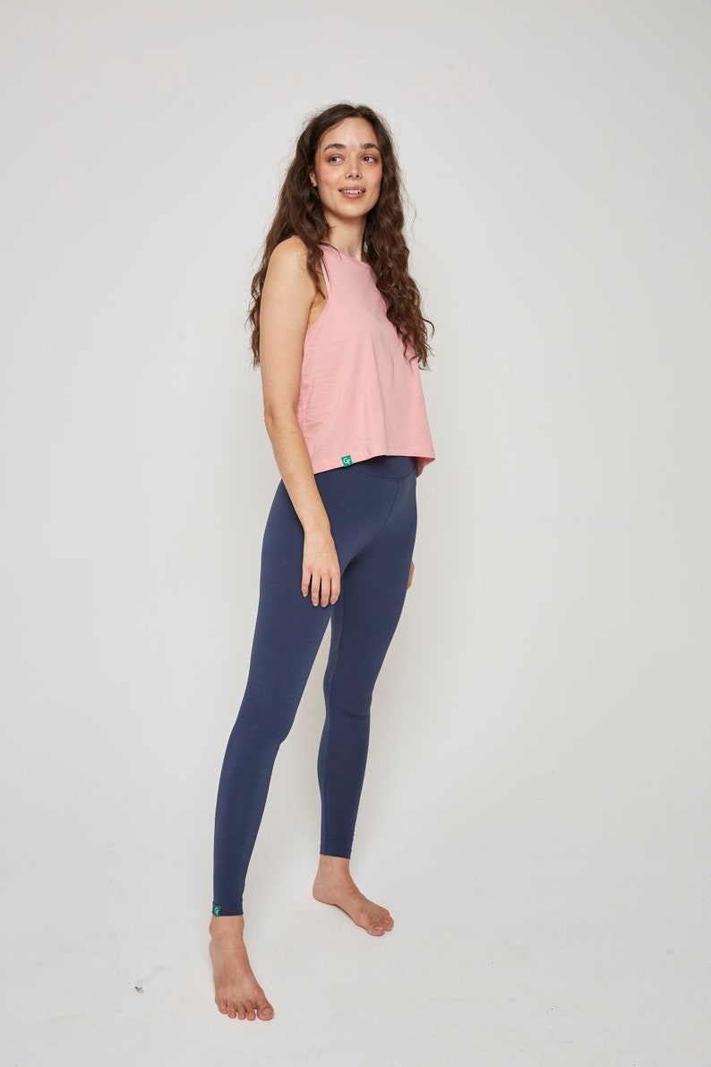 Navy Blue Organic Cotton Leggings Soft and Breathable Slim Fit Ethical and Sustainable Women's Clothing image 3