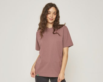 Women's Organic Cotton Heavy T-shirt - Rose Brown - Relaxed Fit -  Ethical & Sustainable Clothing - Premium Quality - Crew Neck - Baggy - UK