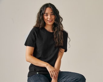 Women's Organic Cotton T-Shirt - Regular Fit - Black - Ethical & Sustainable Clothing - Premium Quality - Crew Neck - UK brand