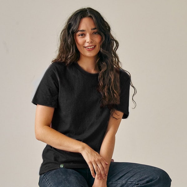 Women's Organic Cotton T-Shirt - Regular Fit - Black - Ethical & Sustainable Clothing - Premium Quality - Crew Neck - UK brand