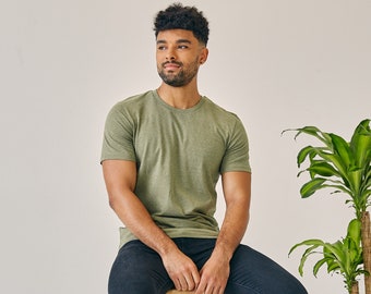 Herren Bio-Baumwolle Regular Fit T-Shirt - Khaki Grün Heather - Ethische und nachhaltige Kleidung - Premium Qualität - Rundhalsausschnitt - 100% Baumwolle