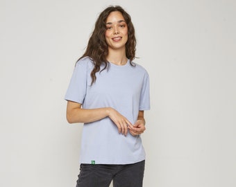 Women's Organic Cotton Relaxed T-shirt - Cool Blue - Ethical & Sustainable Clothing - Premium Quality - Crew Neck - Lounge Wear - Baggy Fit