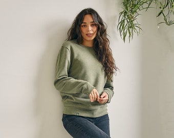 Women's Organic Cotton Regular Fit Sweater - Khaki Green Heather - Ethical and Sustainable Clothing - Premium Quality - Soft and Breathable