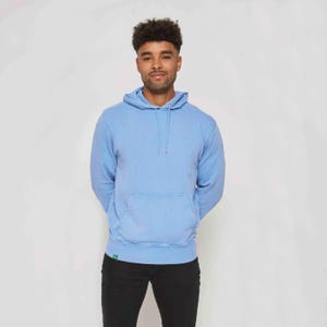 Men&#39;s Organic Cotton Vintage Wash Hoodie - Blue - Regular Fit - 100% Organic Cotton - Ethical and Sustainable - Premium Quality