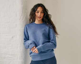 Women's Organic Cotton Regular Fit Sweater - Blue Heather - Ethical and Sustainable Unisex Clothing - Premium Quality - Soft and Breathable