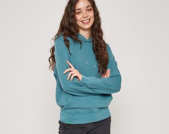 Damen Bio-Baumwolle Vintage Wash Hoodie - Grüner French Terry Pullover