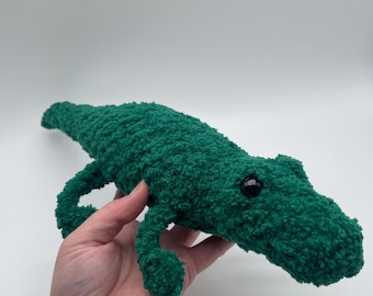 Crochet Handemade Alligator Plushie Stuffed Animal, Green Alligator