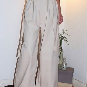 Womans Tie Linen Pants Suitable for various occasions, Stylish and comfortable Premium quality linen fabric. beige