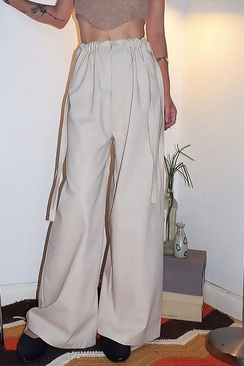 Womans Tie Linen Pants Suitable for various occasions, Stylish and comfortable Premium quality linen fabric. beige