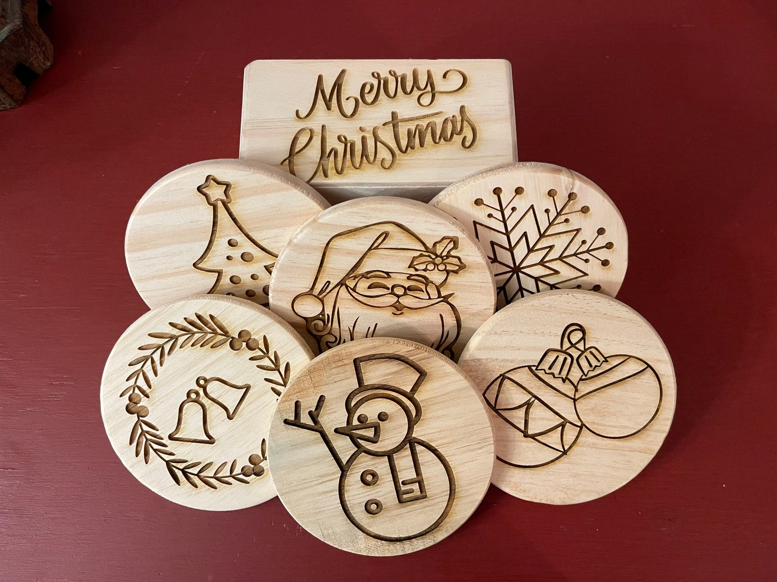 Christmas Coasters Laser Engraved Set of 6 W/holder Etsy