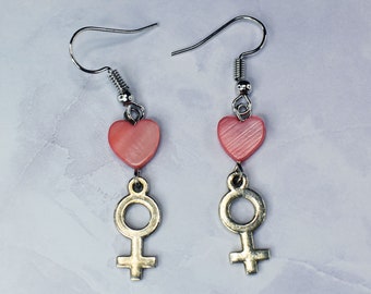 Venus Symbol Earrings with Hearts | Feminist Jewelry