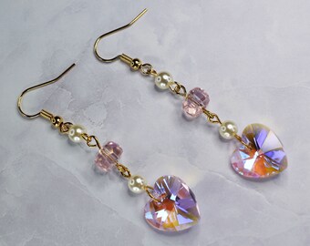 The AURORA HEART Drop Earrings Pearlescent Multicolor Orange Dangle ...