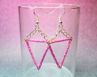 Pink Triangle Queer Pride Seed Bead Earrings | LGBTQ Jewelry