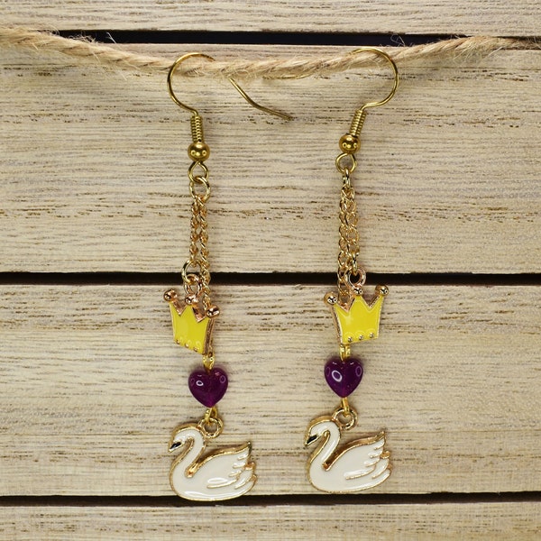 Enamel Swan Queen Earrings with Hearts | Once Upon a Time
